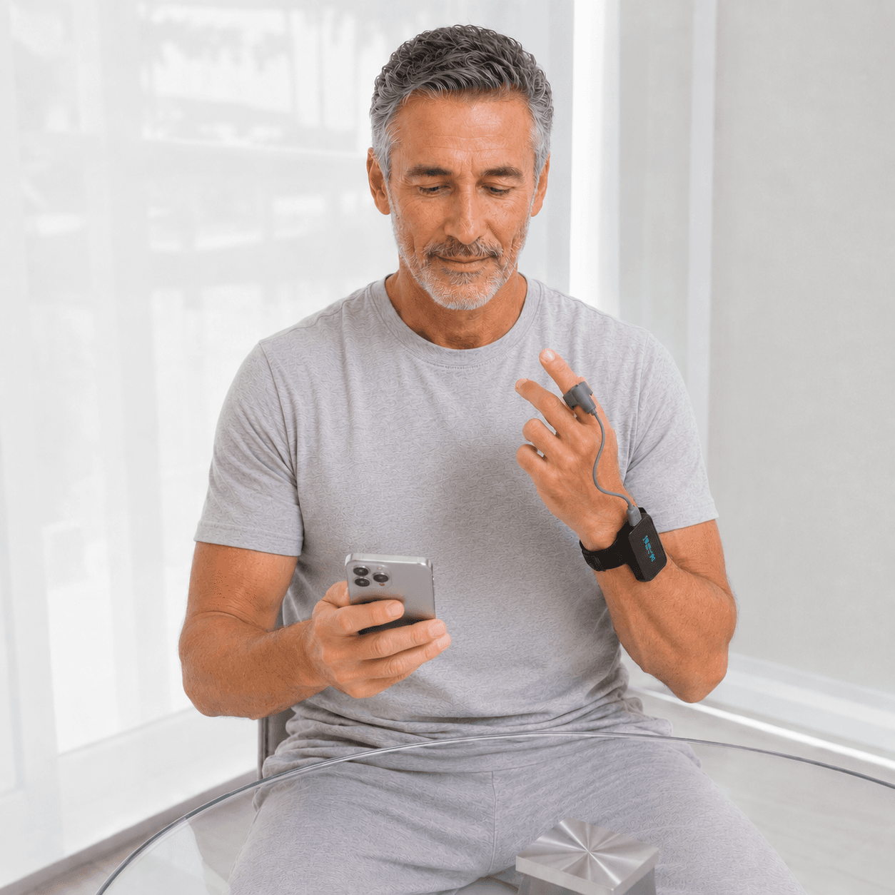 The Somni at-home sleep test device on a bedside table